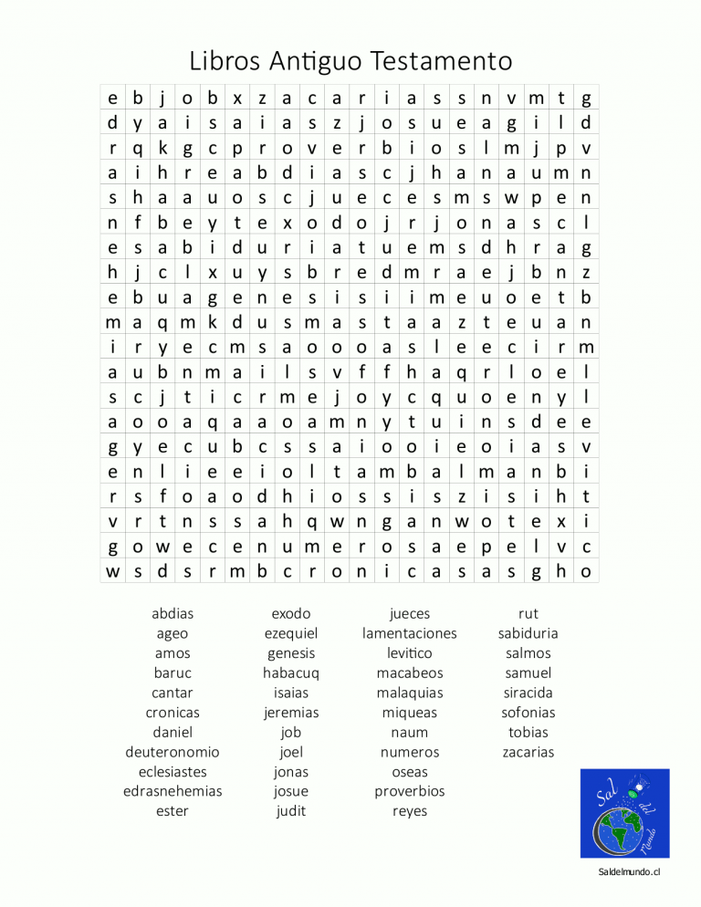 Sopa de Letras de Nombres de Libros de la Biblia