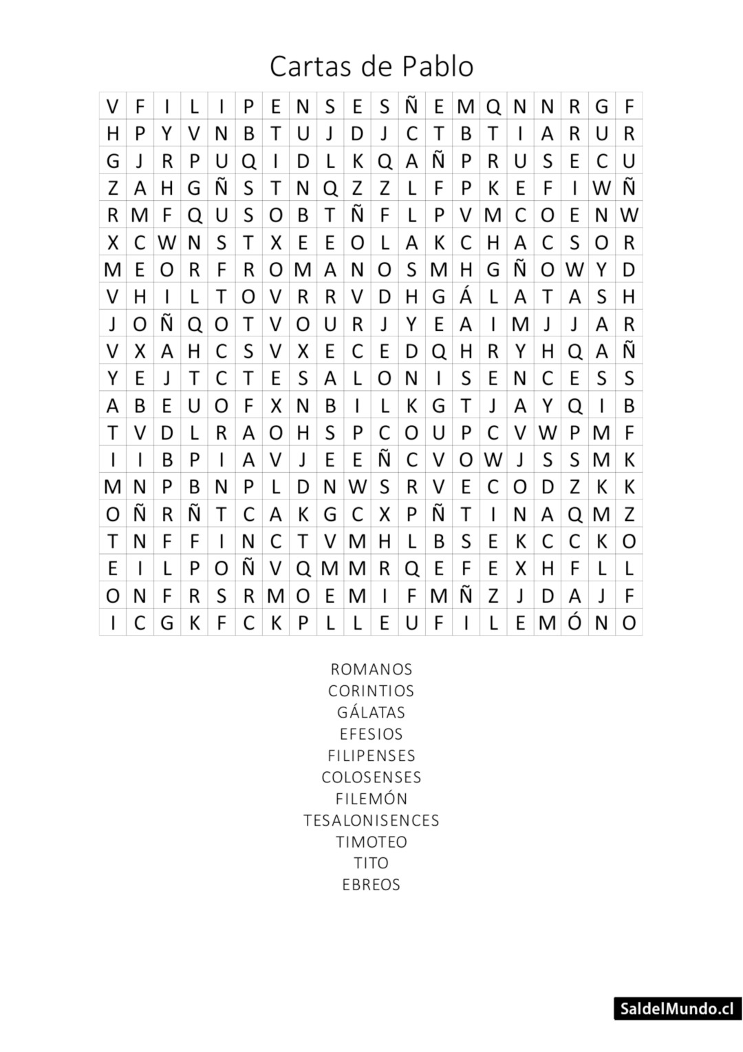 Sopa de letras de las Cartas de Pablo