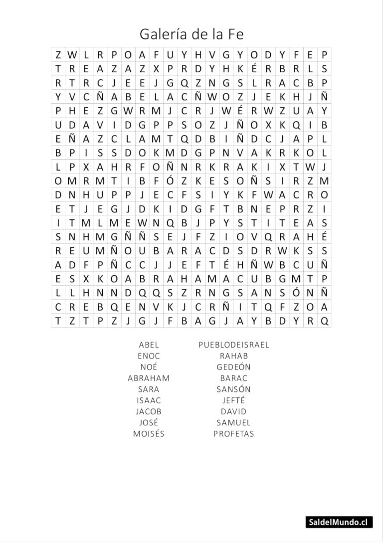 Sopa de letras bíblica de la Glaría de la Fe