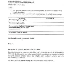 Encuesta sobre religión evangélica que mandata el decreto 924