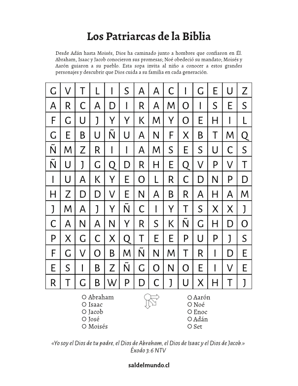 Sopa de letras bíblica de Los Patriarcas para descargar en PDF